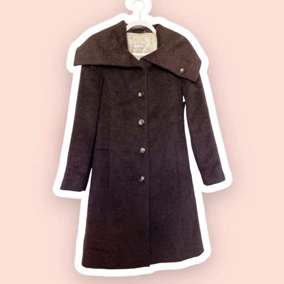 MaxMara Max and Co. Classics Cowl Collar Coat Alpaca/Wool Brown Retro Sz 6 - Picture 1 of 11